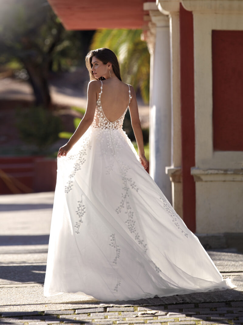 A-Linie Brautkleid mit Blätterspitze zart Tüll