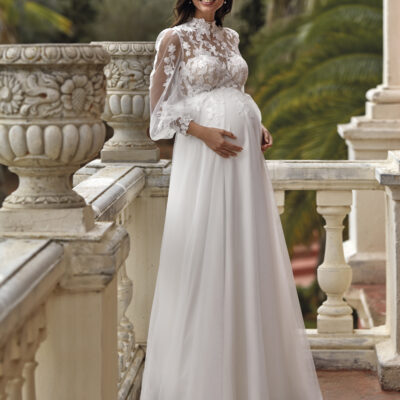 Schwangerschaftsbrautkleid mit Ärmeln
