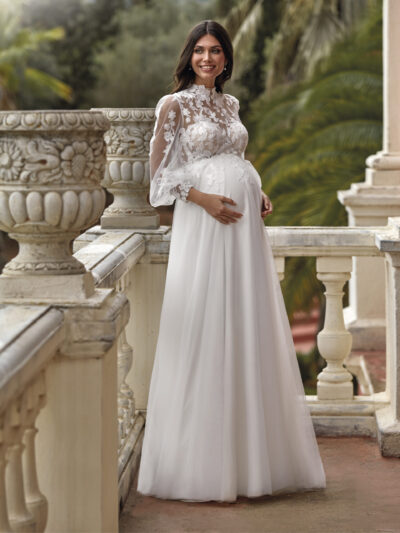 Schwangerschaftsbrautkleid mit Ärmeln